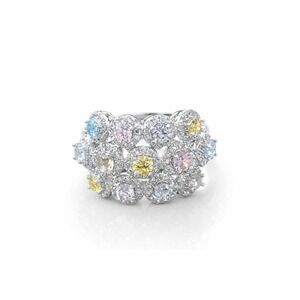 FZN 925 Sterling Pastel Multi Gemstone‎ Cluster Halo Statement Ring Sz 8.5-9